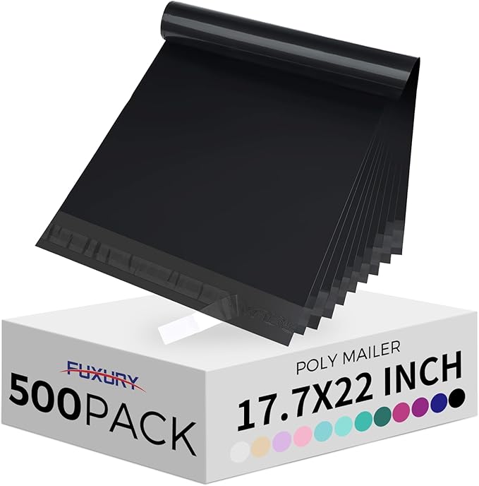 Fuxury 500 Pack 17.7x22" Black Large Poly Mailers Bulk, Waterproof Mailing by Fuxury
