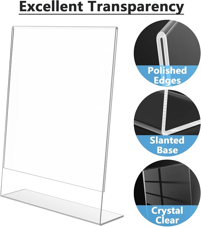 MaxGear Acrylic Sign Holder, 8.5 x 11 Slant Back Display Stand, 24 Pack | Clear - Image 3