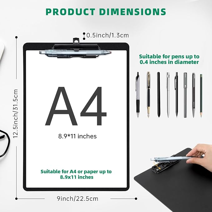 FRETONBA Clipboard with Pen Holder, Plastic Clipboard with Low Profile Metal - Image 2