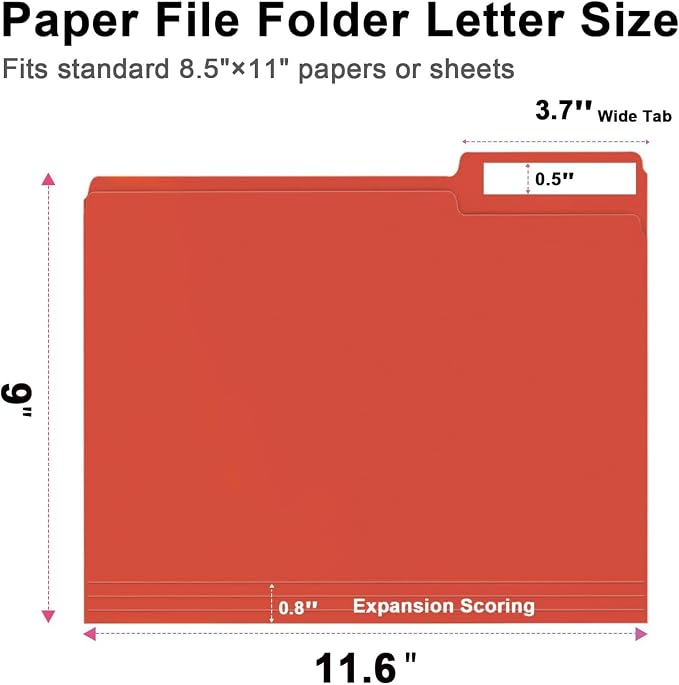 File Folder, RAZCC 100 Pack 1/3 Cut Tab File Folders Letter Size, Folders - Image 2