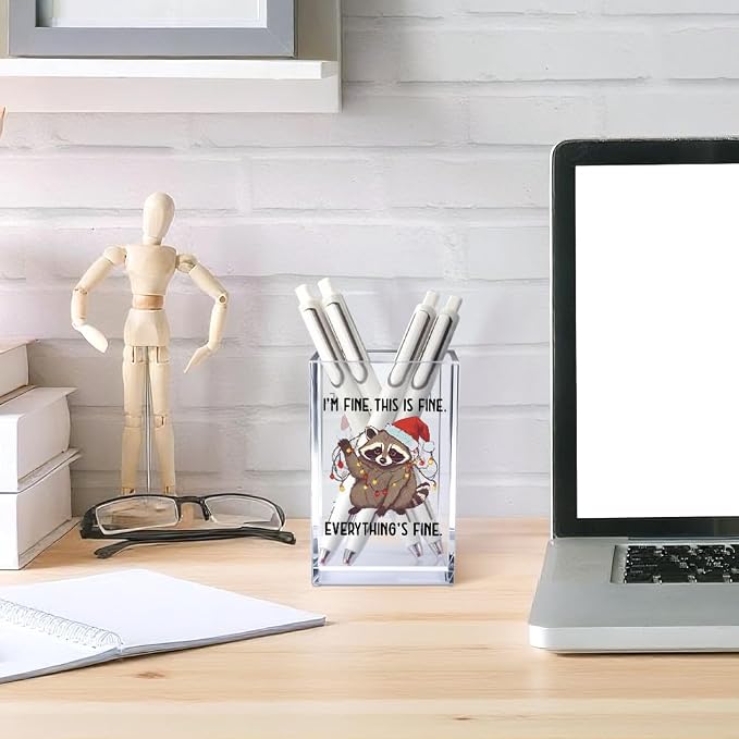 I'm Fine This Is Fine Acrylic Cosmetic Pencil Pen Holder Cup, Funny Raccoon - Image 4