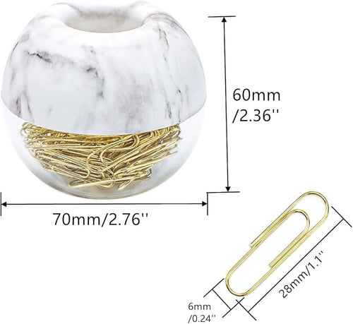 100pcs 28mm Gold Paper Clips Medium in White Marble Paper Clips Holder - Image 2