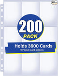 200 Pack 9 Pocket Card Sleeves Binder Sheets, Holds 3600 Cards, Trading Card by Unknown