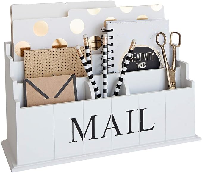BLU MONACO | White Wooden Mail Organizer by Blu_Monaco