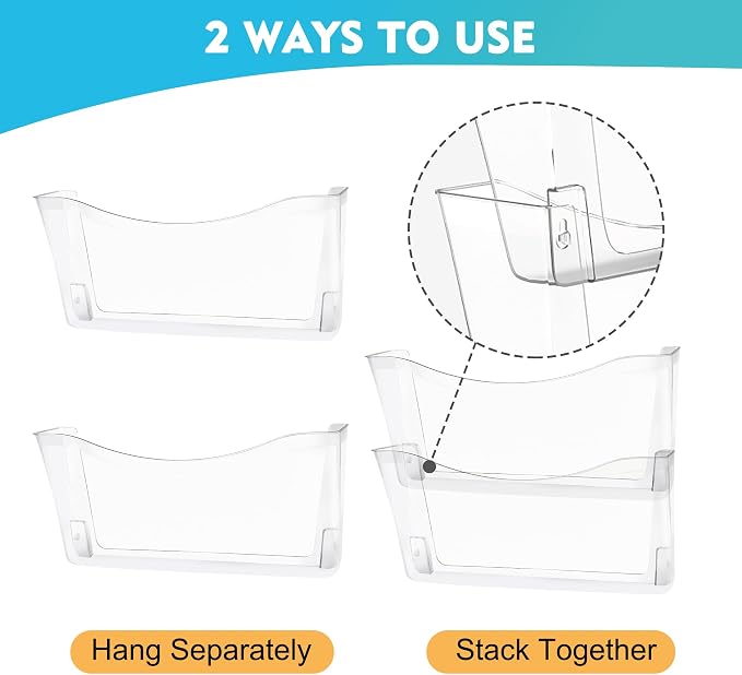 EASEPRES 8 Pack Clear Single Pocket Hanging File Organizer, Plastic Wall Mount - Image 4