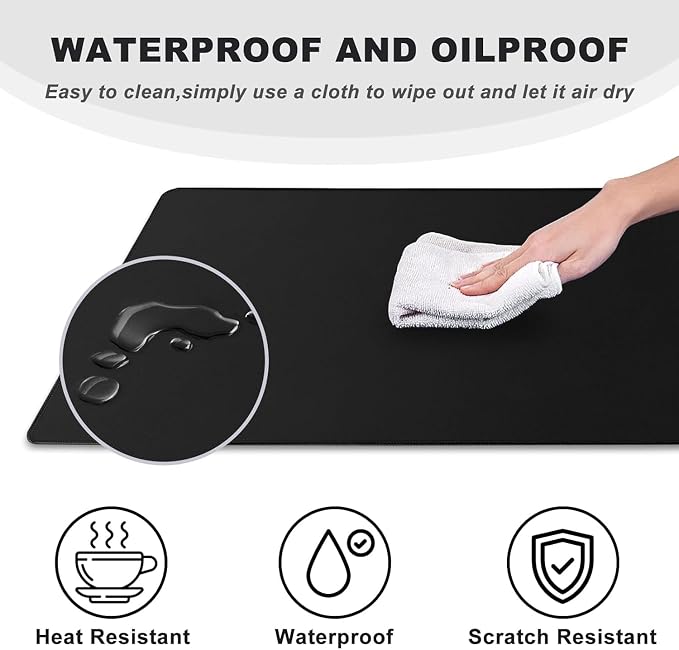46.9" x 23.5" Waterproof Fabric Desk Pad, Rubber Anti-Slip Base, Stitched Edges - Image 4