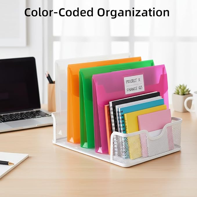 5 Pack Plastic Envelopes with Snap Closure, Large-Capacity Colored Clear Folders - Image 2