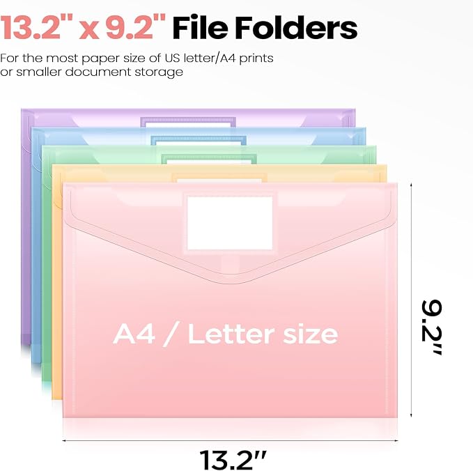 Sooez 10 Packs Plastic Envelopes Plastic File Folders, Fresh Colors - Image 2