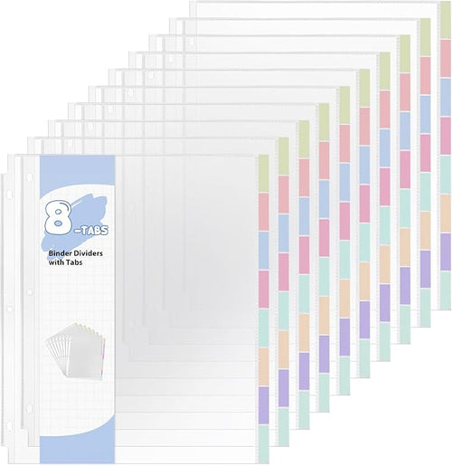 10 Sets 80Pcs Clear Sheet Protector Sleeves, Plastic 3 Ring Binder Dividers | by Prudiut