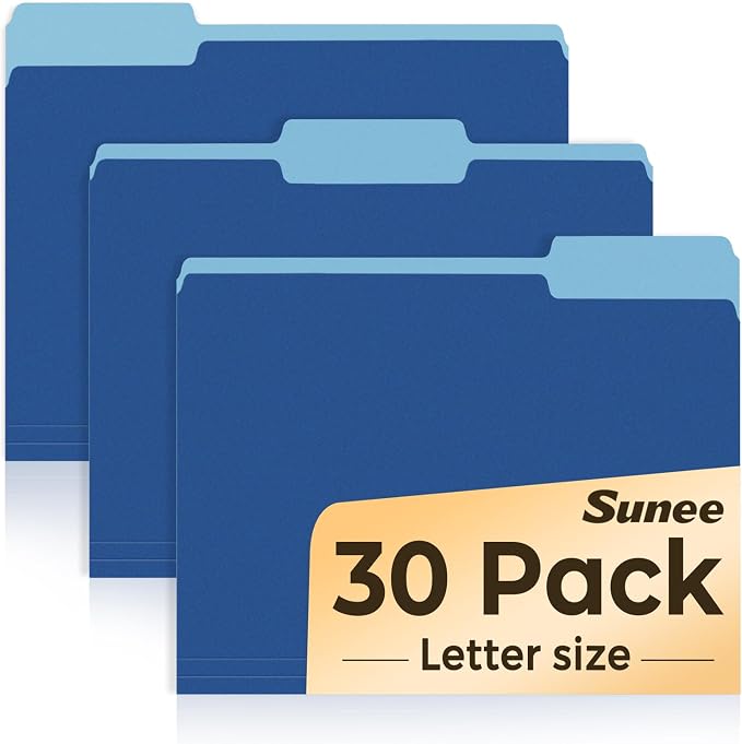 SUNEE File Folders, 30 Pack Manilla Folders 8.5 x 11, Colored File Folders Home by SUNEE