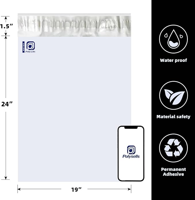 POLYSELLS 200 pcs 19x24 Inches White x Silver Poly Mailers Shipping Envelopes - Image 3