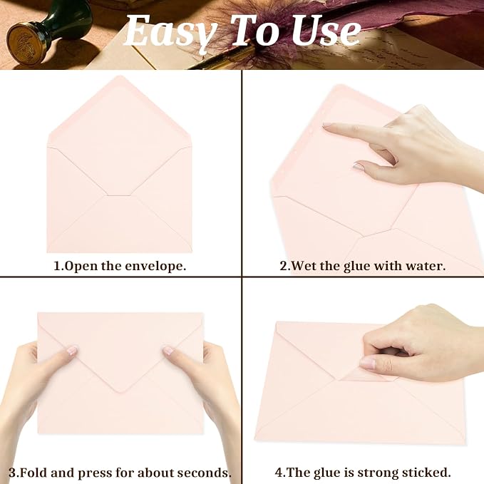 50 Pack A7 Envelopes, Blush Pink Greeting Card Envelopes Self Seal, 5.24 x 7.24 - Image 4