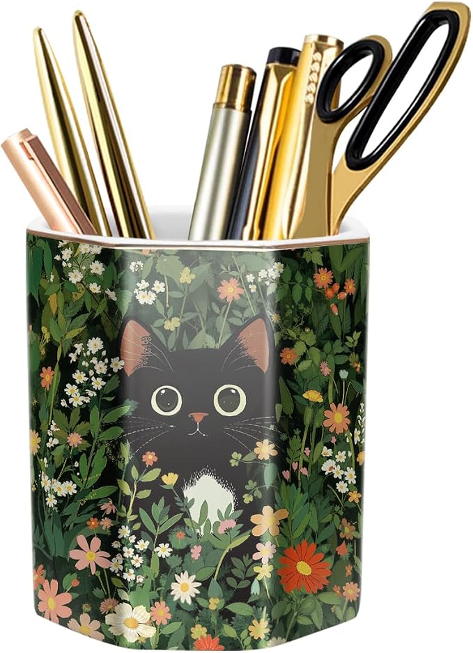 Pen Holder, Pencil Cup for Desk, Cute Desk Organizer, Durable Ceramic by WAVEYU