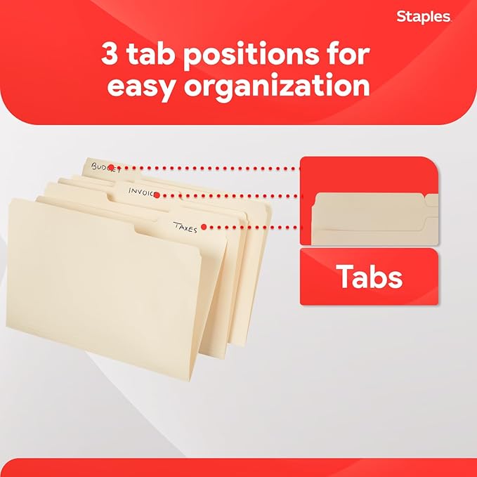 Staples Recycled File Folders, Legal Size, 1/3‑Cut Tabs, 30% Recycled Paper - Image 5