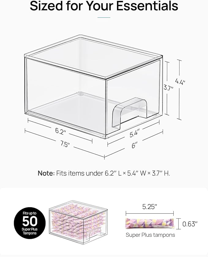 Vtopmart 6 Pack Small Clear Stackable Storage Drawers, Acrylic Bathroom Makeup - Image 2