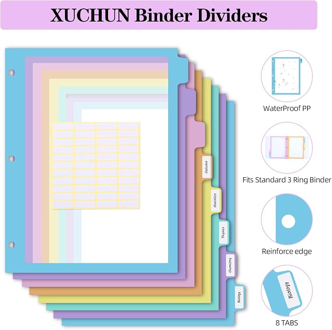 16Pcs/2 Set 8 Tab Dividers, for 3 Ring Binder, Letter Size - Image 7