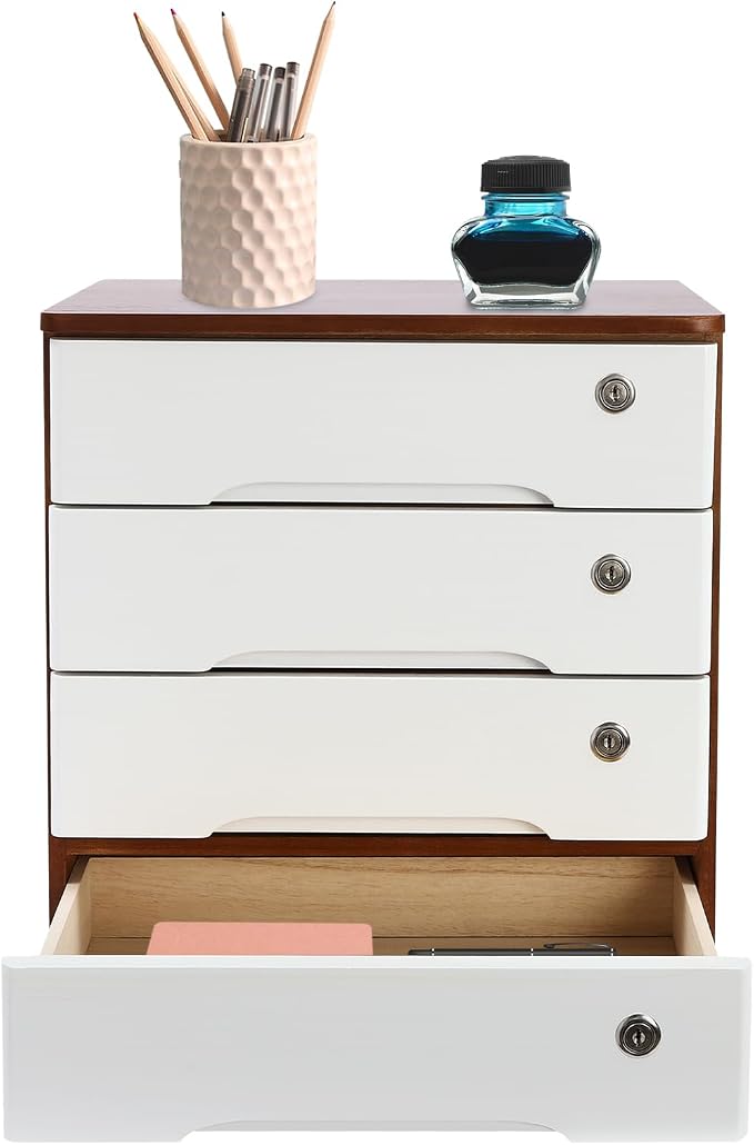 Lockable Desk Organizer Wooden Desktop Drawers Office Flat Files Storage Box by Unknown