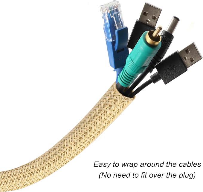 10ft - 1/2 inch Braided Cable Management Sleeve Cord Protector - Self-Wrapping - Image 2