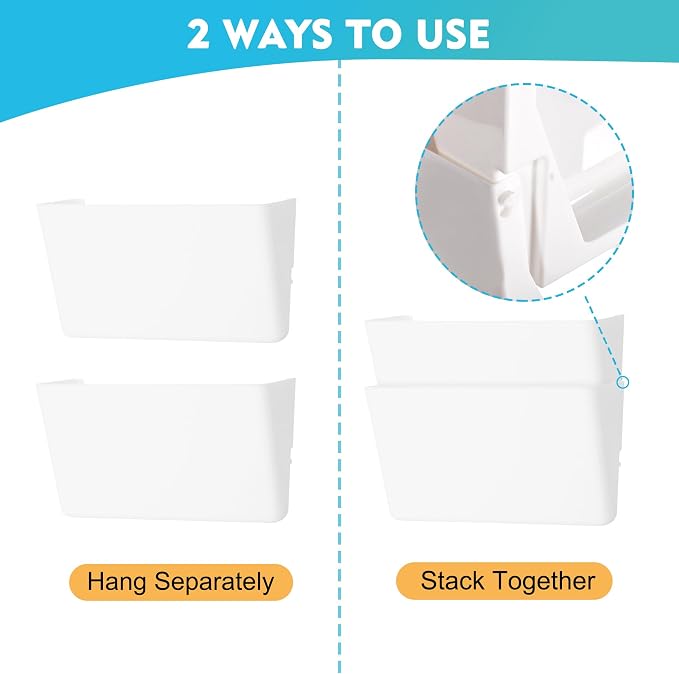 EASEPRES 6 Pack White Plastic Single Pocket Hanging File Organizer, Wall Mount - Image 3