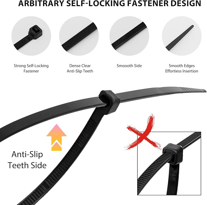 Cable Zip Ties, 400 Pack Black Assorted Sizes 12+8+6+4 Inch, Plastic Wire Ties - Image 3