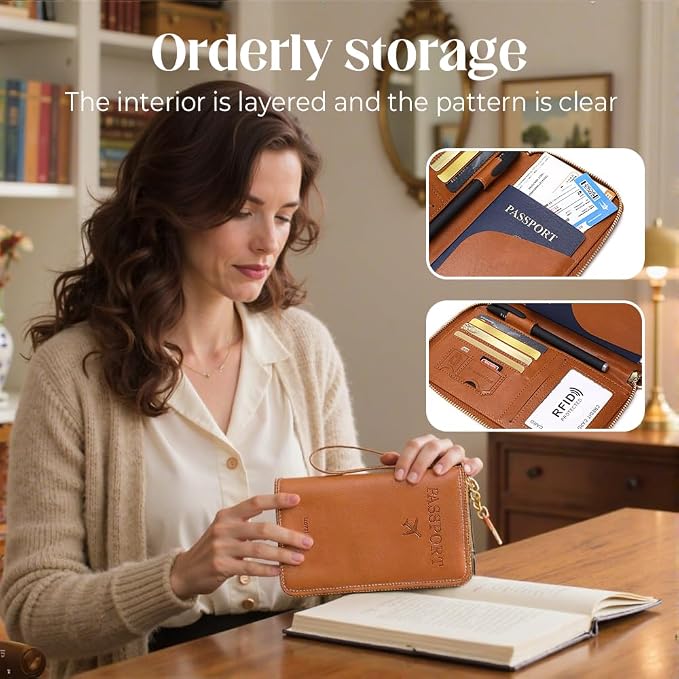 RFID Passport Holder for Wallet, RFID Blocking Document Organizer Clutch Bag - Image 4