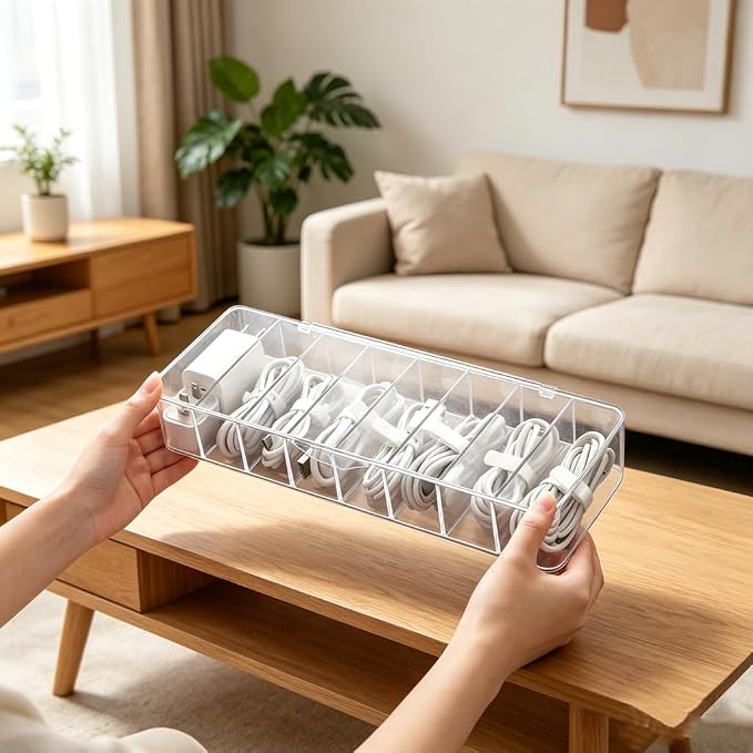 4Pcs cord organizer box with Lid, 10.2 x 3.5 x 2.2in, Desktop Cord Organizer - Image 5