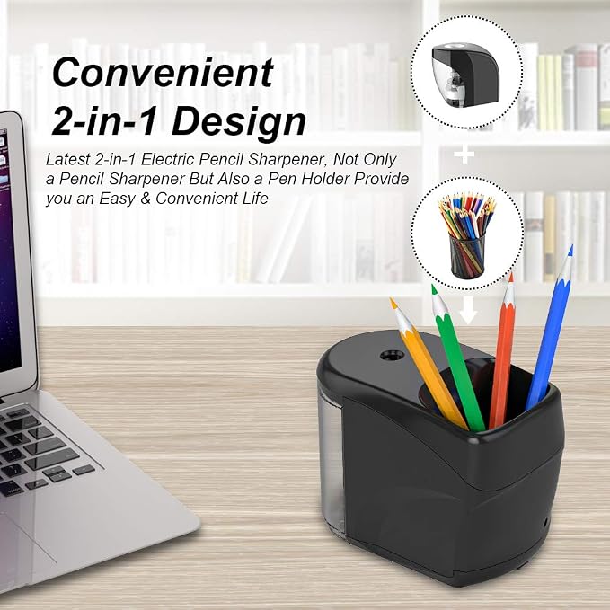 Electric Pencil Sharpener Heavy-Duty Helical Blade Sharpener USB/Battery - Image 6