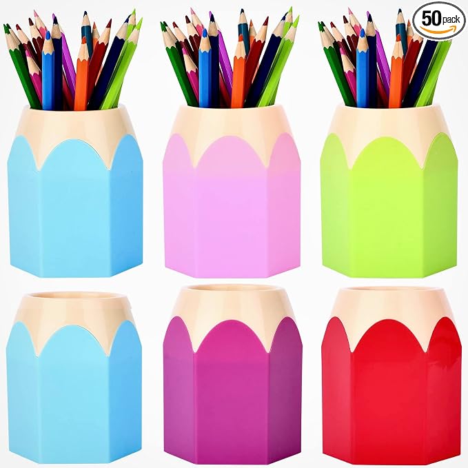 6pcs Pencil Shaped Pen Holders, Cute Desktop Pen Cup & Makeup Brush Container by RZJSLSHANHAI