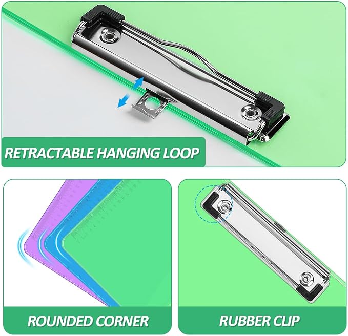 Plastic Clipboards, PANDRI 24 Pack Clear Colored Clipboards, Low Profile Clip - Image 4