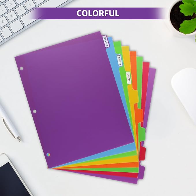Colorful Binder Dividers with Tabs, Plastic Index with 8-Tabs, - Image 5