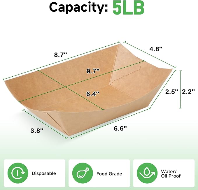 Disposable Kraft Paper Food Trays 5lb 100 Count, Oil Leak Proof Paper Food - Image 2