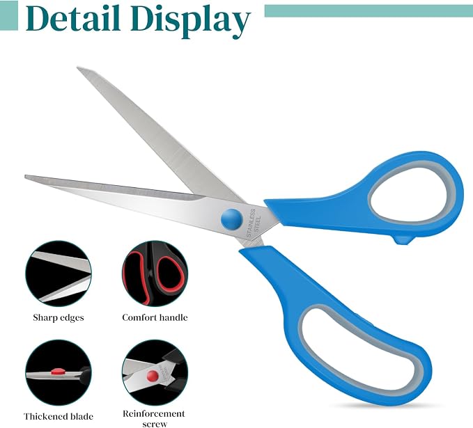 9 Packs 8" Sewing Craft Scissors Bulk, All Purpose Stainless Steel Scissors - Image 4