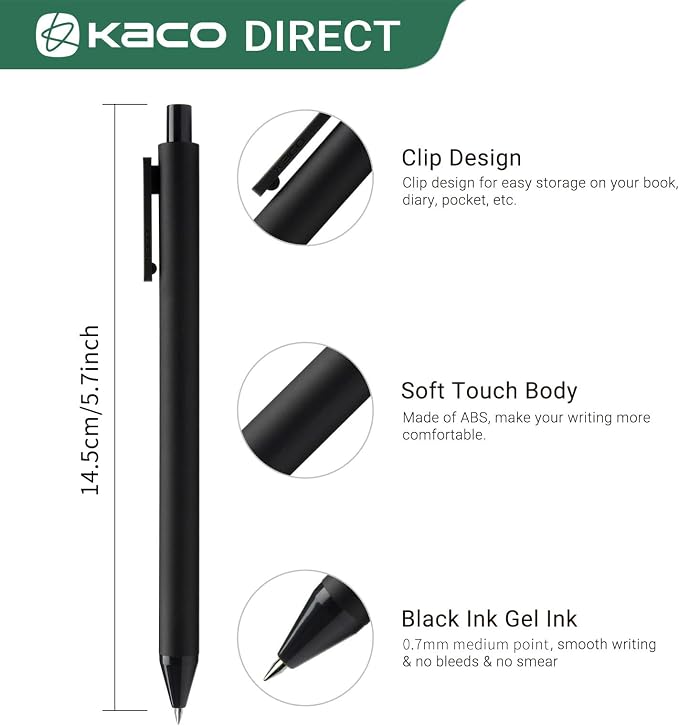 Kaco PURE Gel Pens Black Ink 0.7 mm Medium Point, 10 Pieces Set, Original Design - Image 3