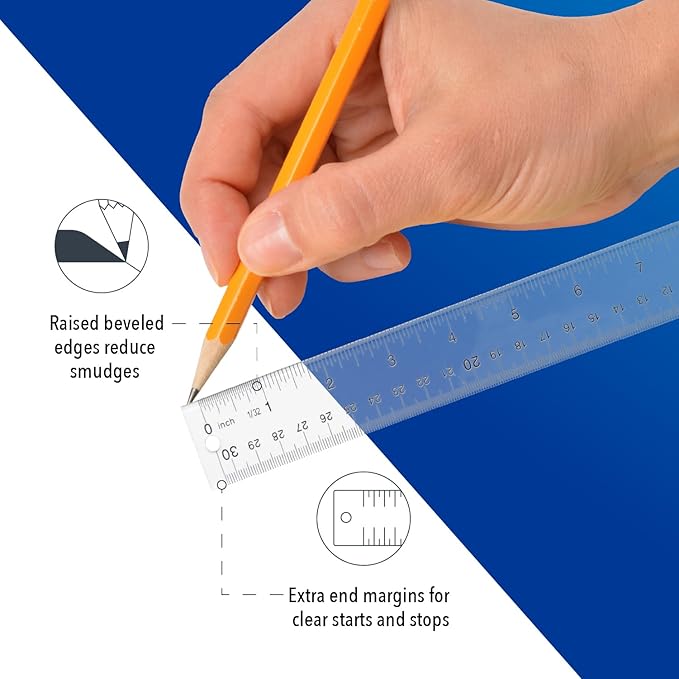 Westcott Acrylic Clear Ruler, Easy-to-Read Markings, Scratch-Resistant Design - Image 3
