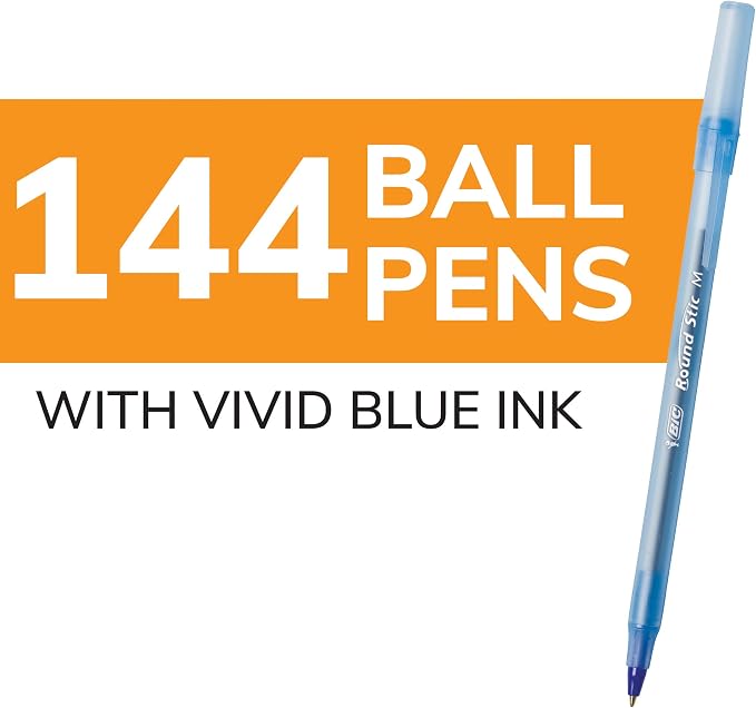 BIC Round Stic Xtra Life Blue Ballpoint Pens, Medium Point, 144-Count Pack of - Image 2