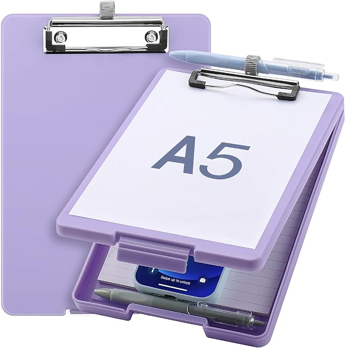 Meiikun Small Clipboard with Storage, A5 Clipboards with Pen Holder, Half by Meiikun