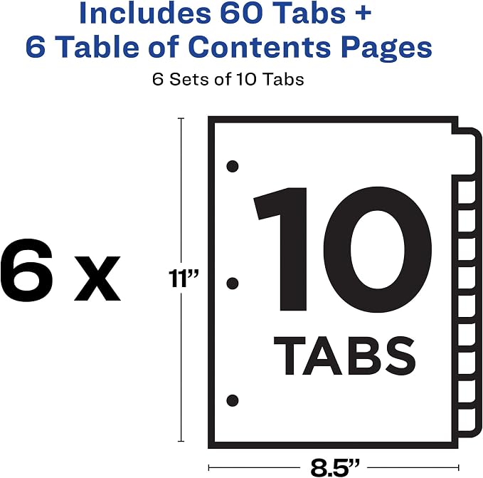 Avery 10 Tab Dividers for 3 Ring Binders, Customizable Table of Contents - Image 4