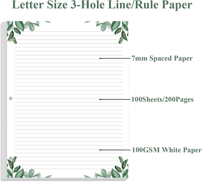 A4 Lined Refill Paper, 3-Hole Punched Ruled Filler Paper, 100Sheets / 200Pages - Image 2