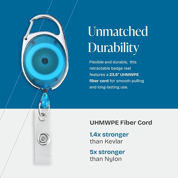 2 Pack Id Badge Holder with Clip, Transparent Light Blue Reels with Id Sleeves - Image 2