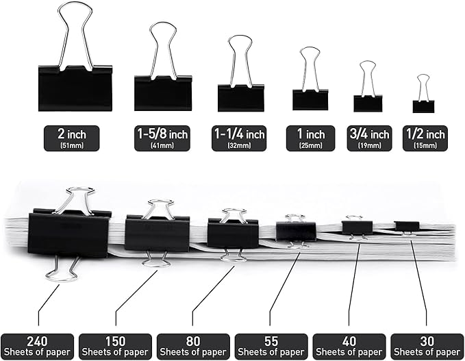 Binder Clips, 72 Pack, 1 Inch, Standard 25mm, Fold Clamp, Capacity 0.47 Inch - Image 4
