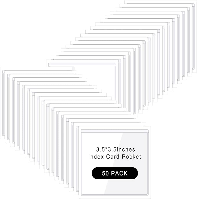 Glenmal 50 Pcs Self Adhesive Index Card Pockets Clear Label Holder Plastic by Glenmal