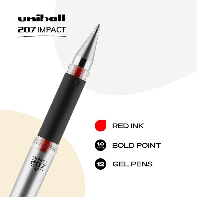 Uni-Ball Signo 207 Impact Gel Pen, 12 Red Pens, 1.0mm Bold Point, Smooth Writing - Image 3