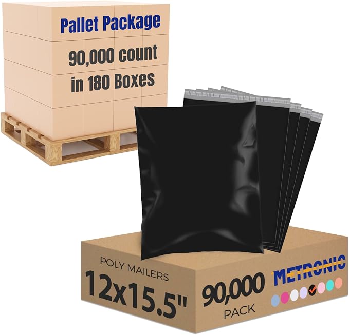 Metronic Poly Mailers 90000 Pack 12 x 15.5, Strong Adhesive Shipping Envelopes by METRONIC