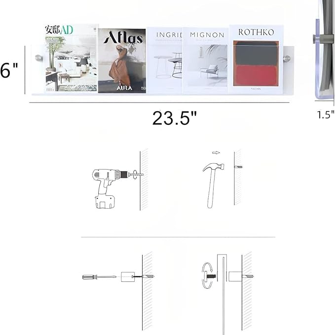 4-Pack 24" Acrylic Magazine Holder Vinyl Records Holder, Wall Display Floating - Image 5