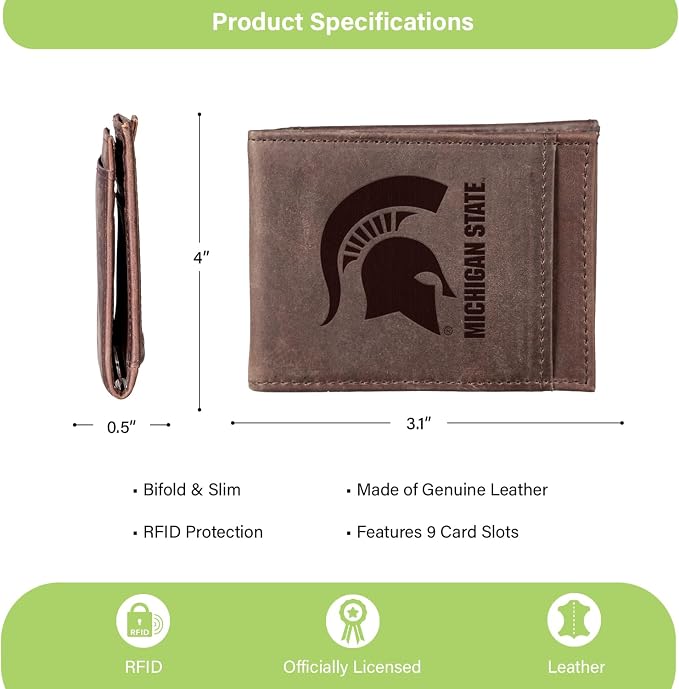 Team Sports America NCAA Michigan State University Front Pocket Slim Wallet - Image 4