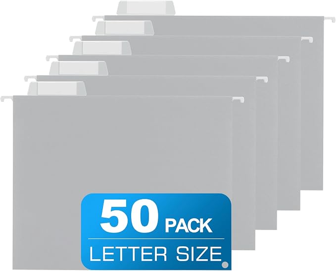 50 Packs Hanging File Folders Grey, Letter Size 8.5x11, Hanging File Folders by Unknown