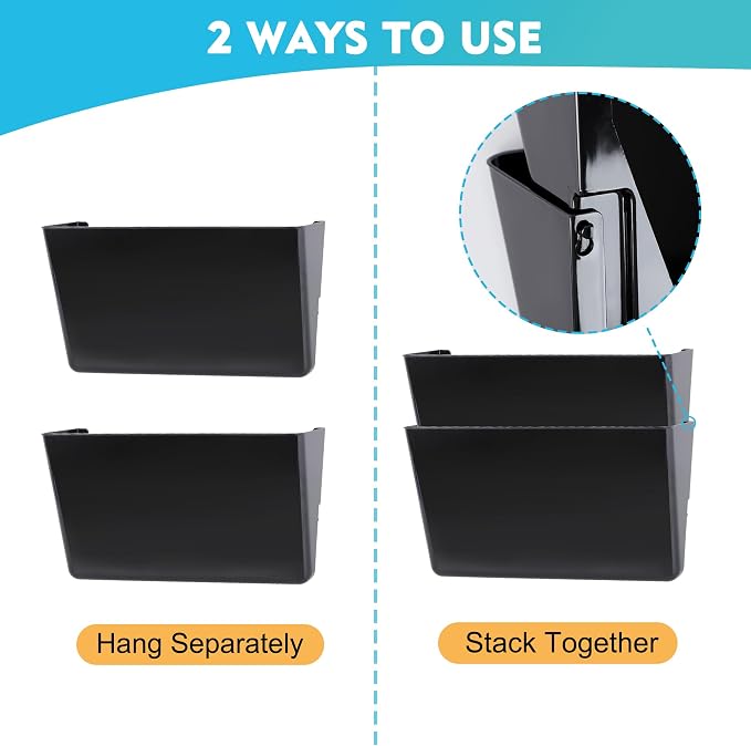 EASEPRES 6 Pack Black Plastic Single Pocket Hanging File Organizer, Wall Mount - Image 3