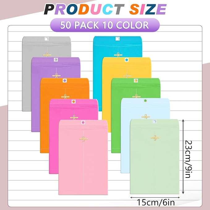 Geyee 50 Pcs 6 x 9 Inch Clasp Envelopes Letter Size Mailing Envelopes - Image 2