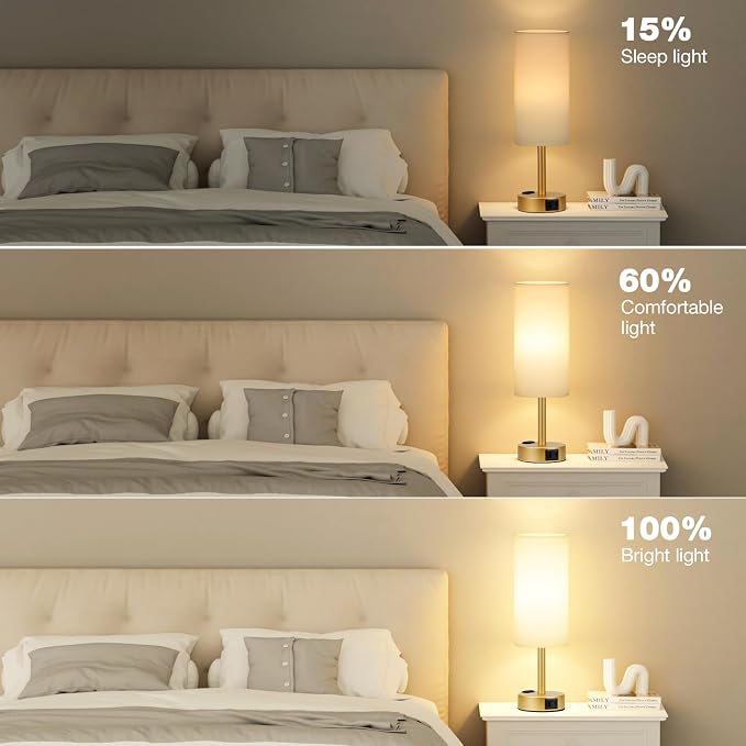 Fenmzee Gold Touch Lamp for Bedroom- 3 Way Dimmable Bedside Lamp USB C A - Image 2