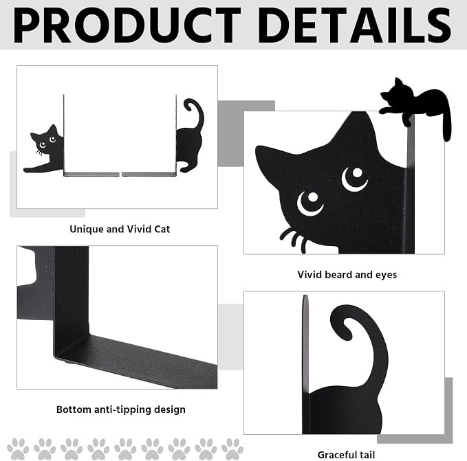 Geelin Stretching Black Cat Metal Bookends Set of 2 Styles Book Ends - Image 3